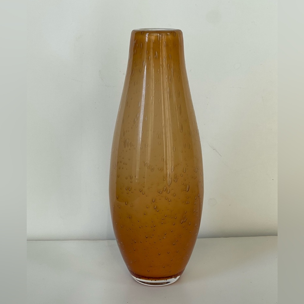 Anthropologie Blown Cased Glass Bud Vase Orange Peach Ombre Bullicante 7.5”